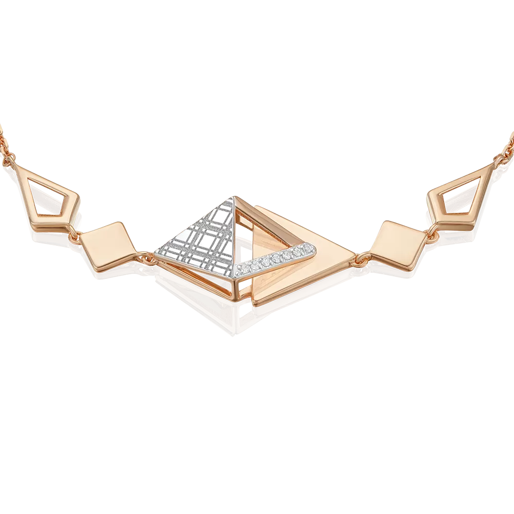 Браслет с принтом «Клетка» из комбинированного золота с фианитами 05-0800-00-401-1111