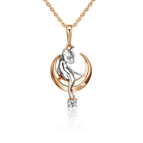 Подвеска «Лунная кошка» из комбинированного золота с фианитом 03-3591-00-401-1111