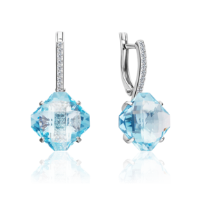 Серьги с английским замком из серебра с топазом и фианитами 02-2508-00-207-0200