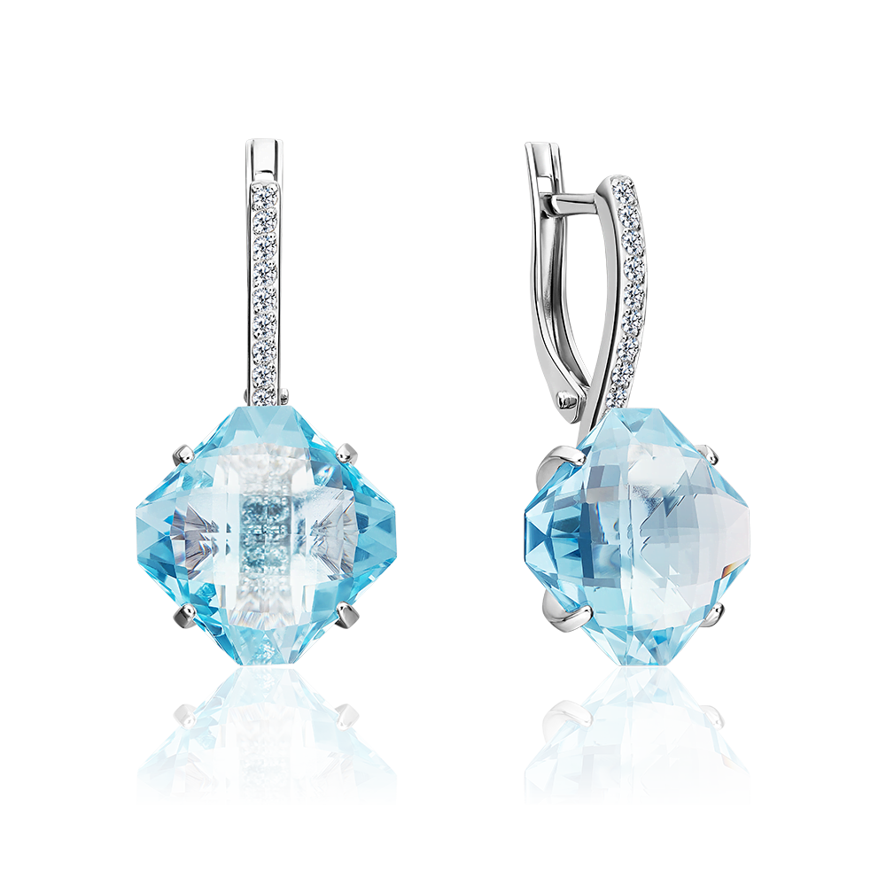 Серьги с английским замком из серебра с топазом и фианитами 02-2508-00-207-0200