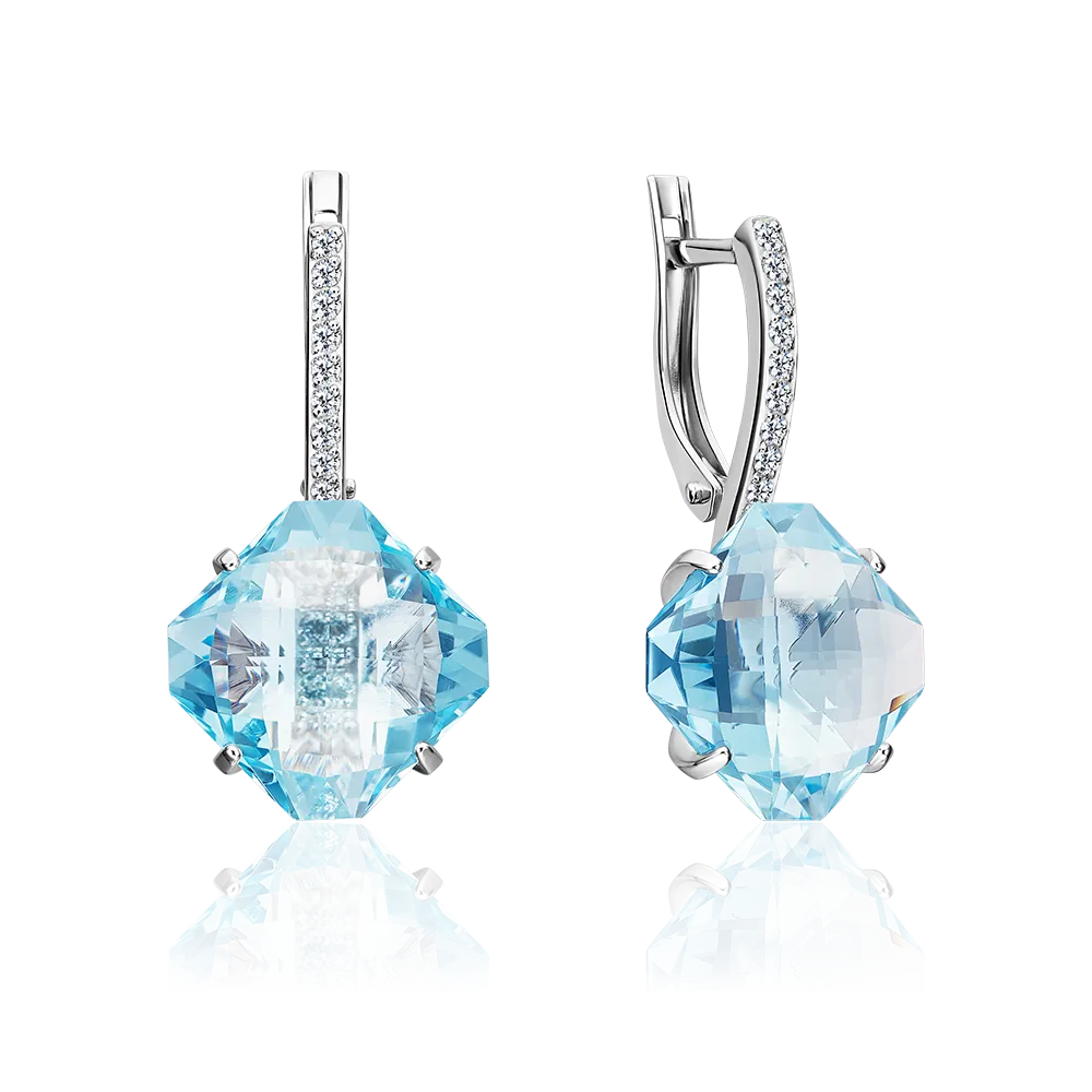 Серьги с английским замком из серебра с топазом и фианитами 02-2508-00-207-0200