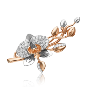 Брошь «Орхидея» из комбинированного золота с фианитами 04-0214-00-401-1111-48