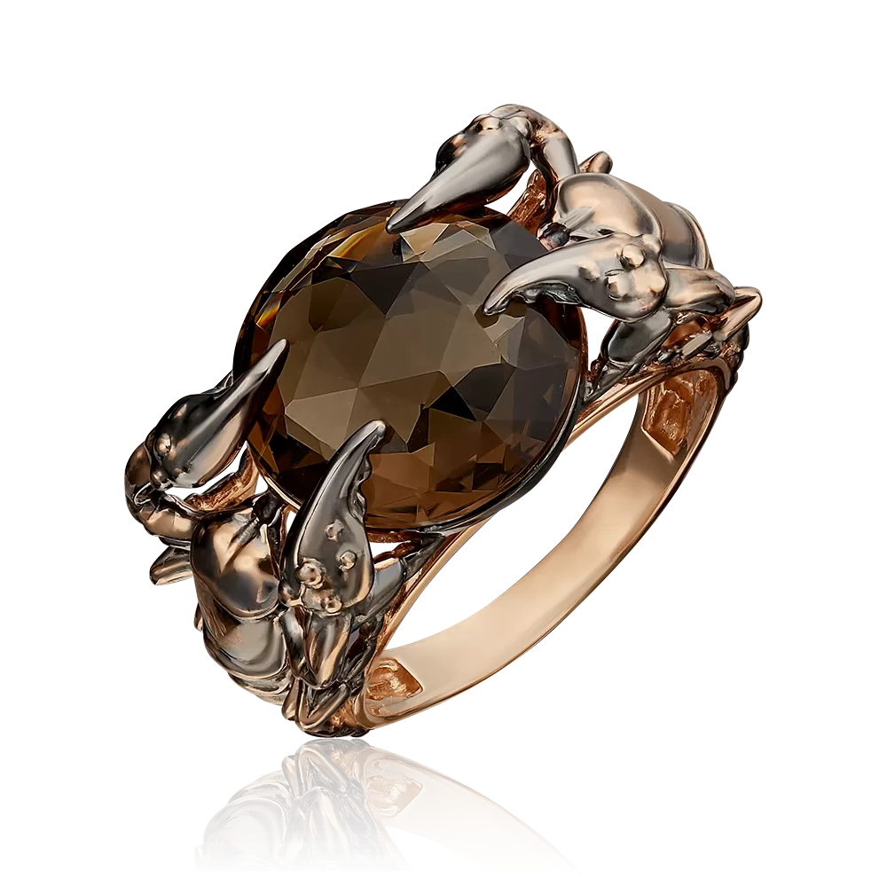 Кольцо «Скорпионы» из красного золота с кварцем дымчатым 01-5406-00-202-1110-46