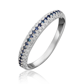 Кольцо из белого золота с бриллиантами и сапфирами