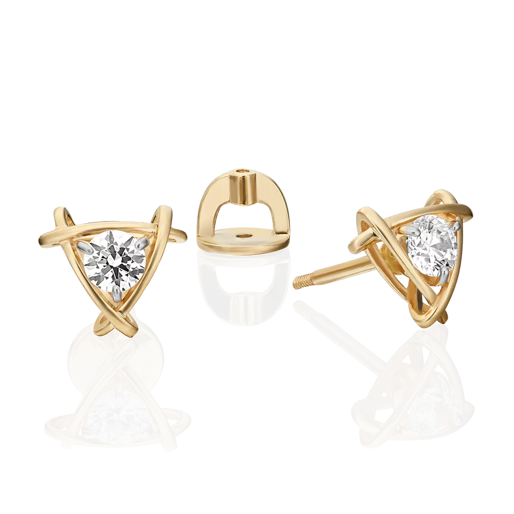 Серьги-пусеты из лимонного золота с фианитом 02-4474-00-401-1130