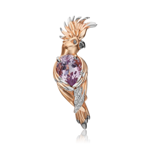 Брошь «Попугай Какаду» из красного золота с аметистом и натуральными топазами white 04-0229-00-225-1110-57