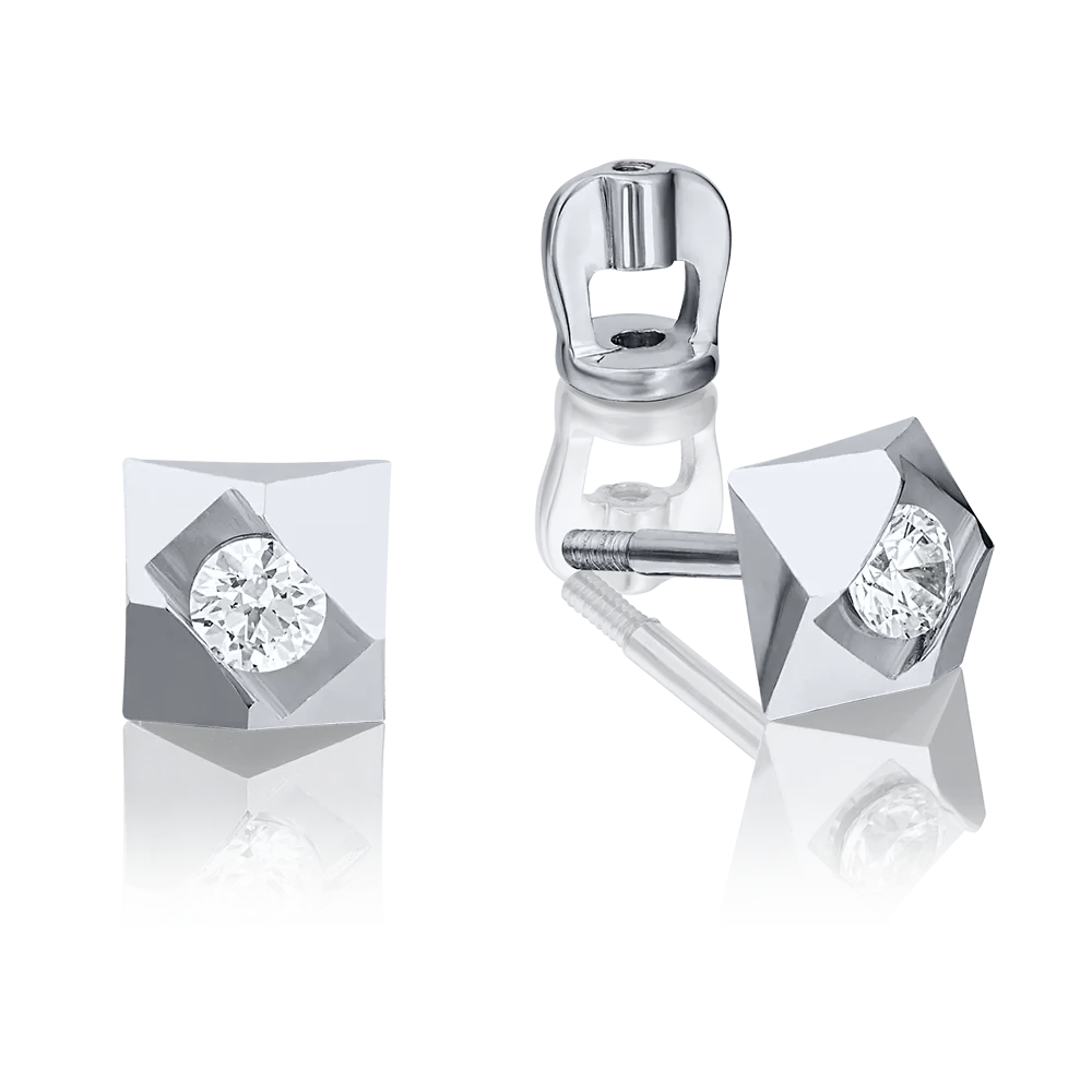 Серьги-пусеты из белого золота с фианитом 02-4014-00-401-1120-03