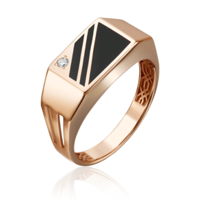 Печатка из красного золота с фианитом и эмалью 01-4452-00-401-1110-25