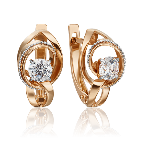 Серьги с английским замком из комбинированного золота с фианитом 02-4591-00-501-1111-38