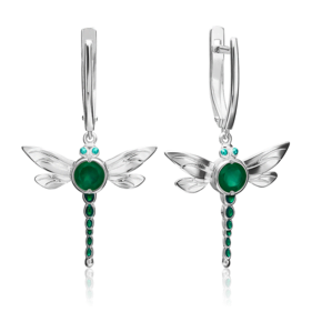 Серьги «Стрекозы» с английским замком из серебра с халцедоном и эмалью 02-4638-00-274-0200-68