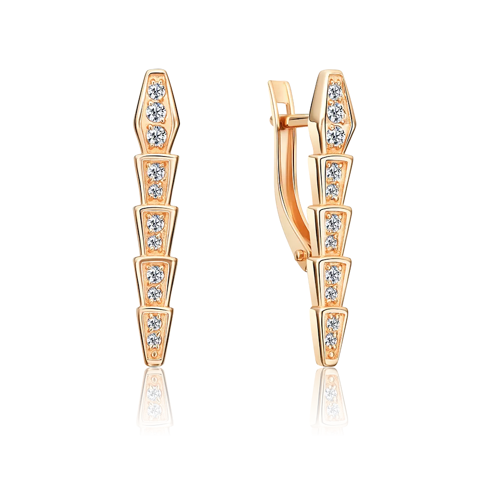 Серьги «Змеи» с английским замком из красного золота с фианитами 02-5513-00-401-1110