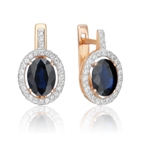 Серьги с английским замком из красного золота с сапфиром и бриллиантами 02-1393-00-105-1110-30