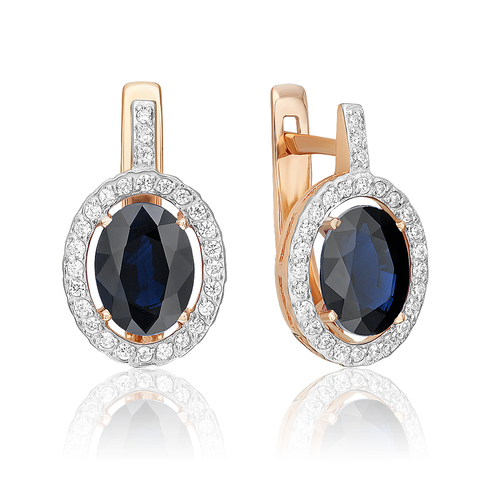 Серьги с английским замком из красного золота с сапфиром и бриллиантами 02-1393-00-105-1110-30