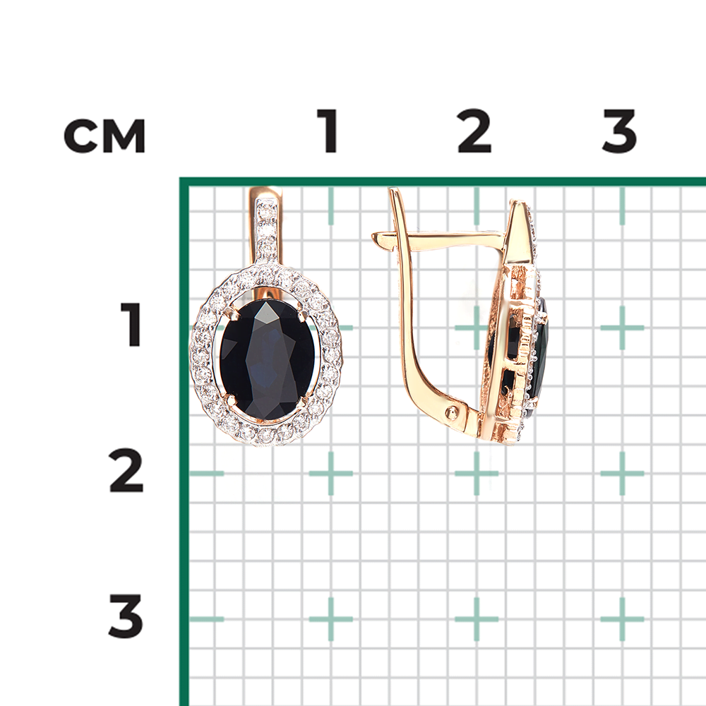 Серьги с английским замком из красного золота с сапфиром и бриллиантами 02-1393-00-105-1110-30