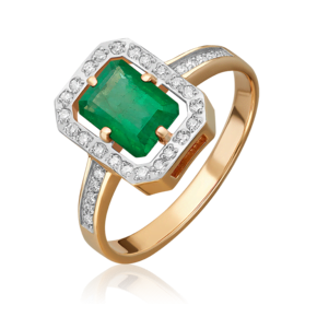 Кольцо из красного золота с изумрудом и бриллиантами