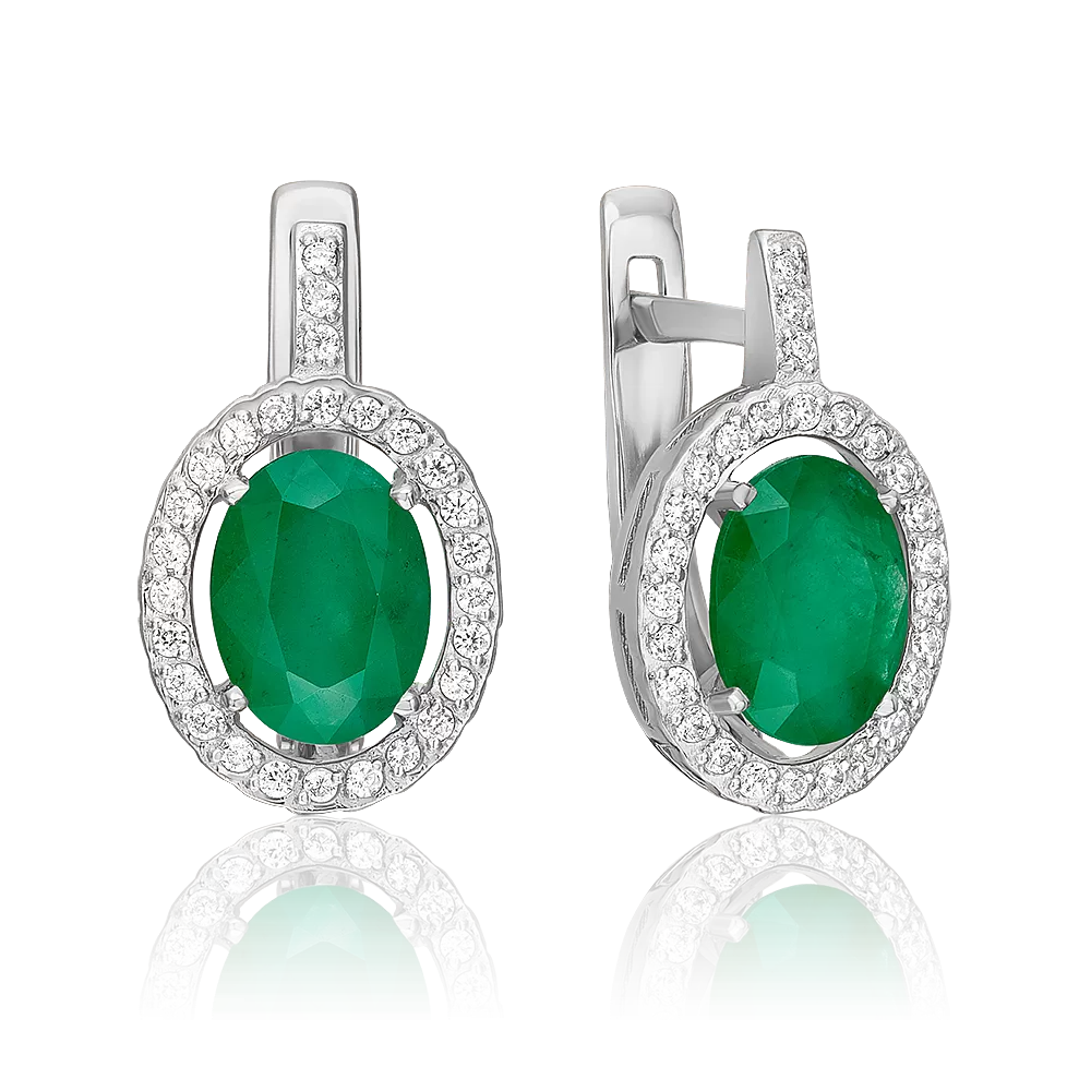 Серьги с английским замком из белого золота с изумрудом и бриллиантами 02-1394-00-106-1120-30