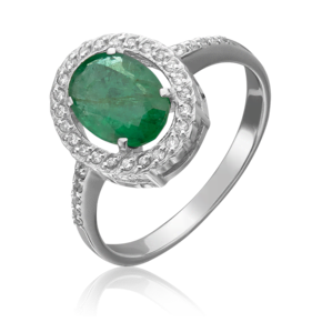 Кольцо из белого золота с изумрудом и бриллиантами