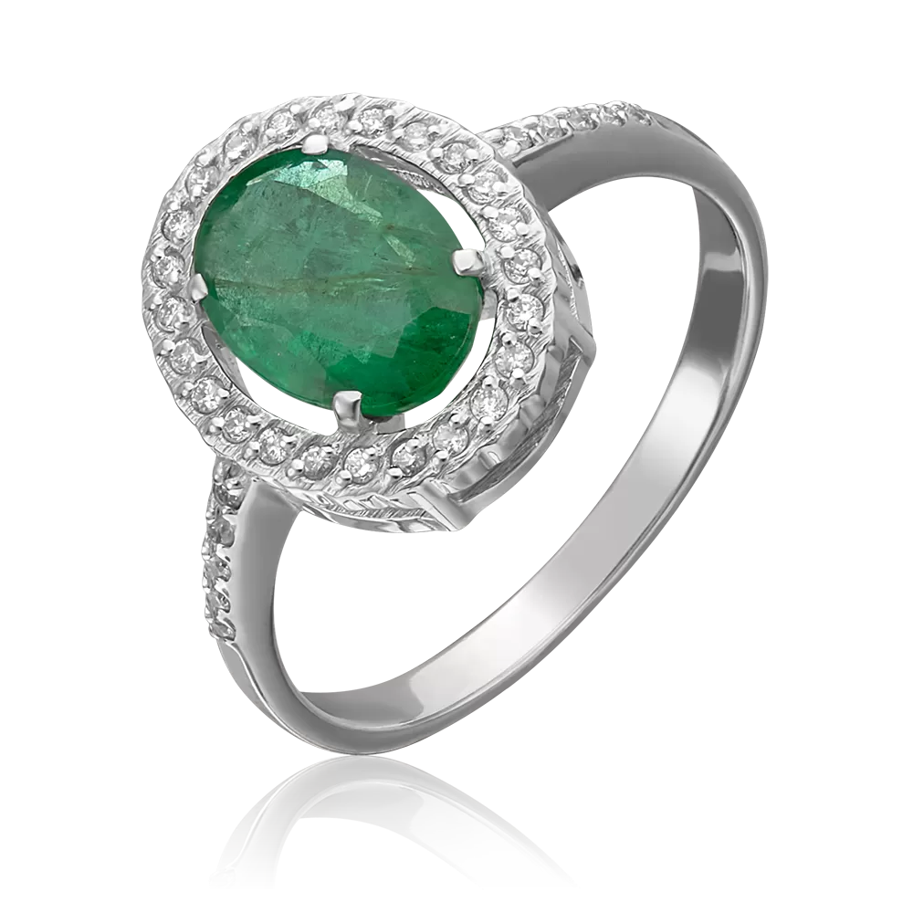 Кольцо из белого золота с изумрудом и бриллиантами 01-2327-00-106-1120-30