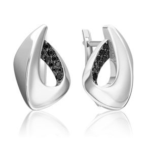 Серьги с английским замком из серебра с чёрными фианитами 02-5075-00-402-0200