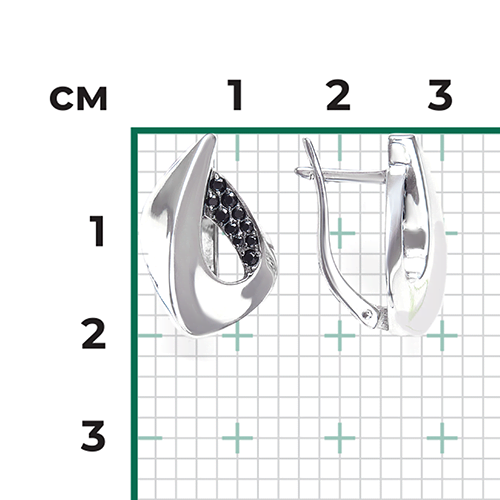 Серьги с английским замком из серебра с чёрными фианитами 02-5075-00-402-0200