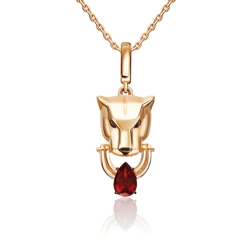 Подвеска «Пантера» из красного золота с гранатом 03-3629-00-204-1110