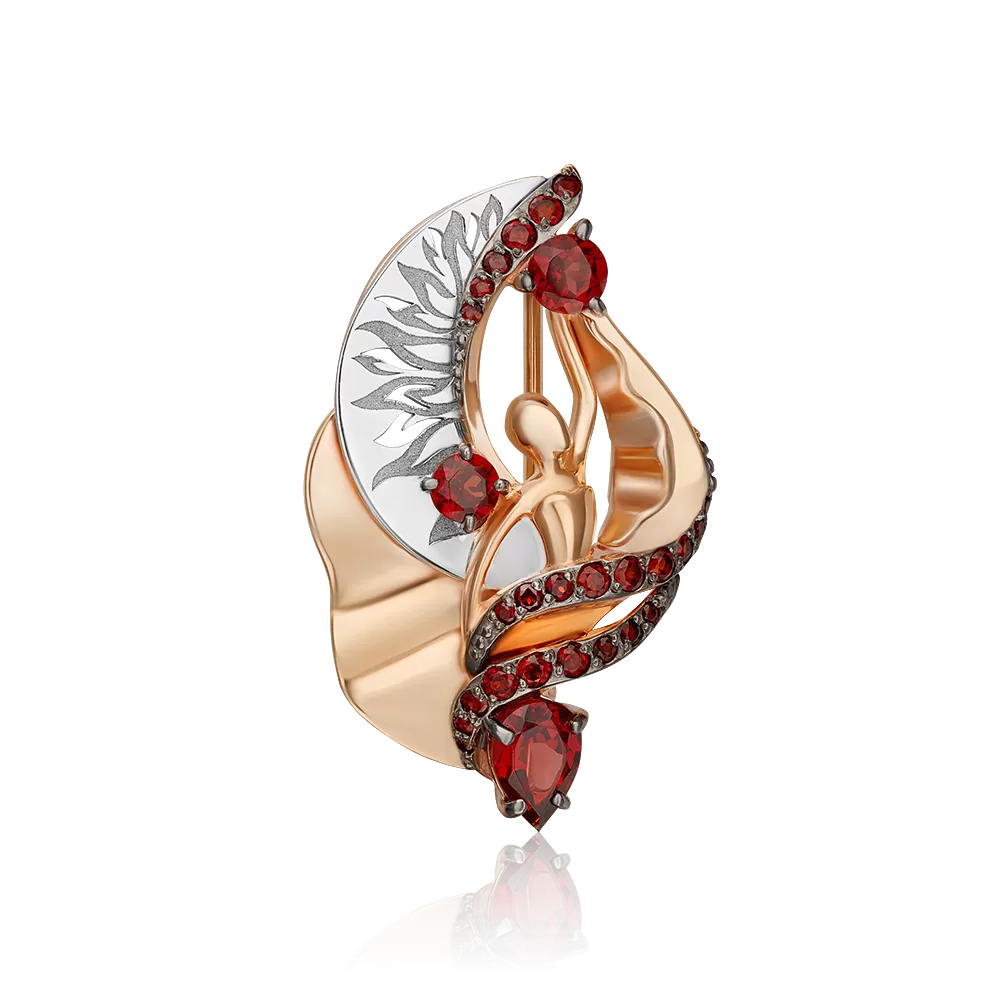 Брошь «Стихия Огня» из комбинированного золота с гранатами 04-0291-00-204-1111