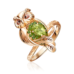 Кольцо «Сова» из красного золота с миксом камней и эмалью 01-5174-00-710-1110-57