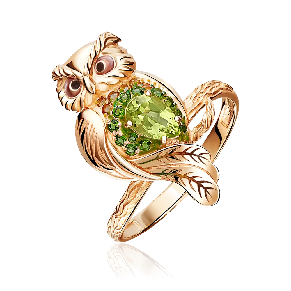 Кольцо «Сова» из красного золота с миксом камней и эмалью 01-5174-00-710-1110-57
