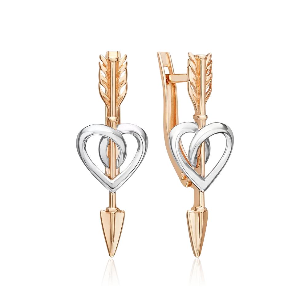 Серьги «Пронзённые сердца» с английским замком из комбинированного золота 02-5418-00-000-1111