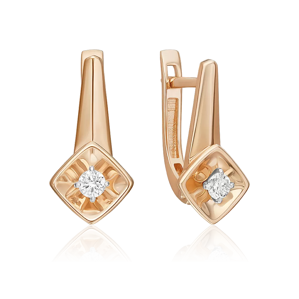 Серьги с английским замком из комбинированного золота с бриллиантом 02-5438-00-101-1111