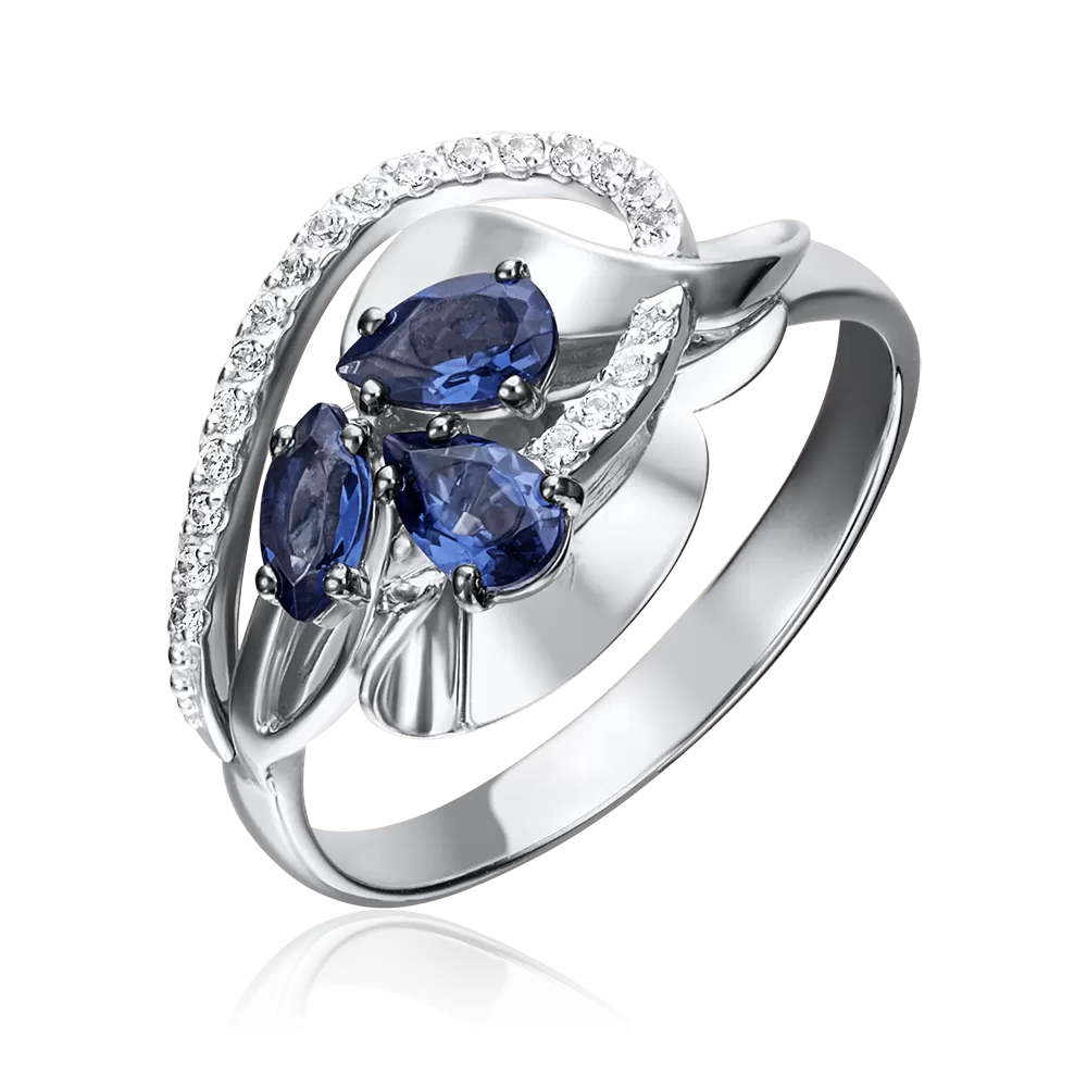 Кольцо из белого золота с сапфирами и бриллиантами 01-5221-00-105-1120-30