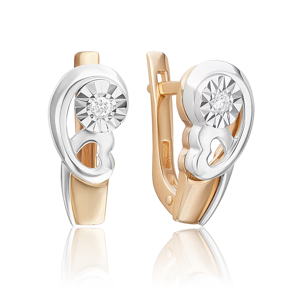 Серьги с английским замком из комбинированного золота с бриллиантом 02-5255-00-101-1111