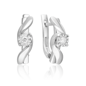 Серьги с английским замком из белого золота с бриллиантом
