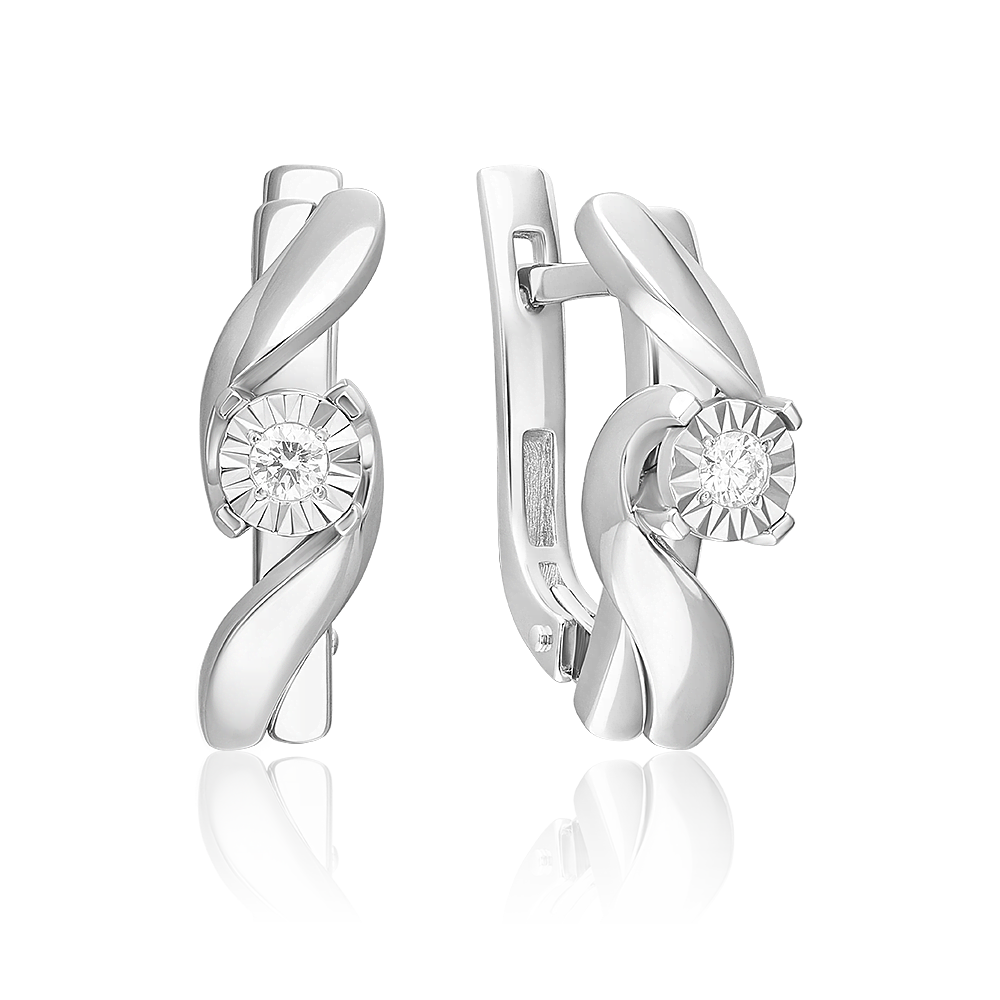 Серьги с английским замком из белого золота с бриллиантом 02-5256-00-101-1120