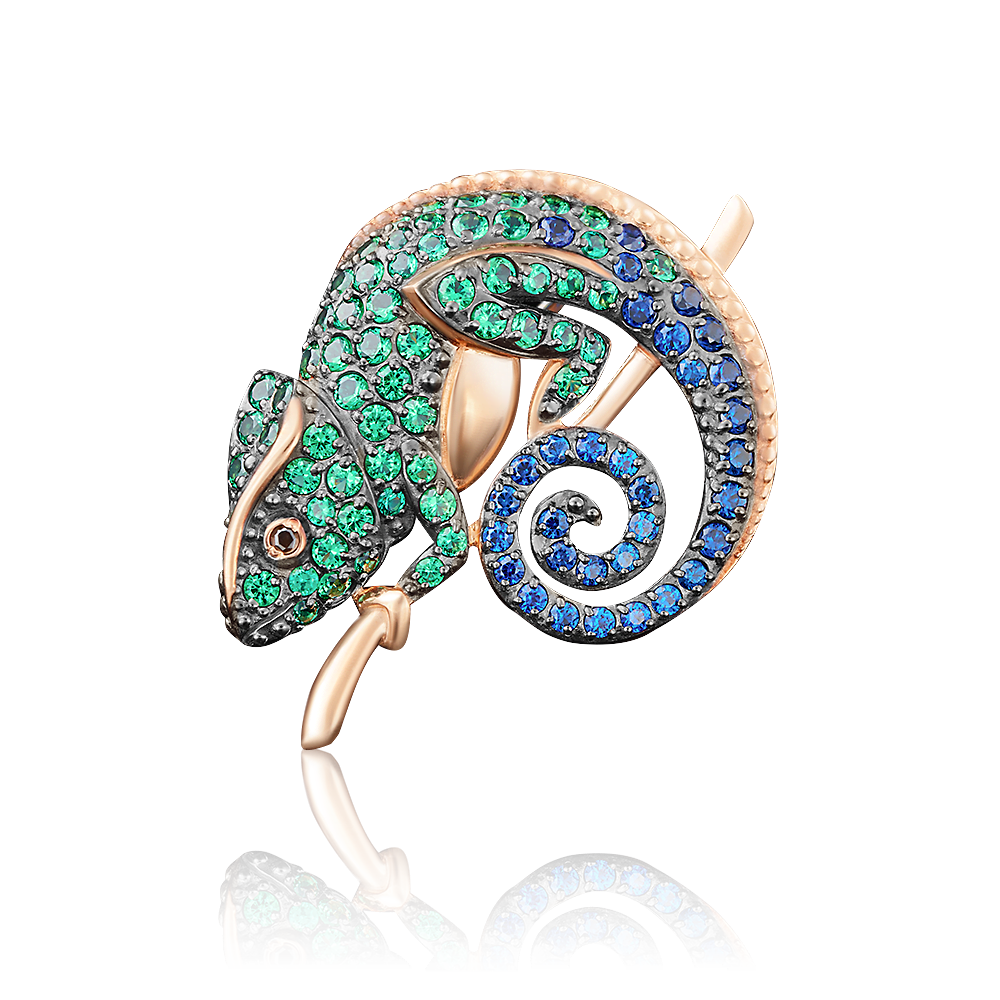 Брошь «Хамелеон» из красного золота с фианитами 04-0121-02-404-1110-52