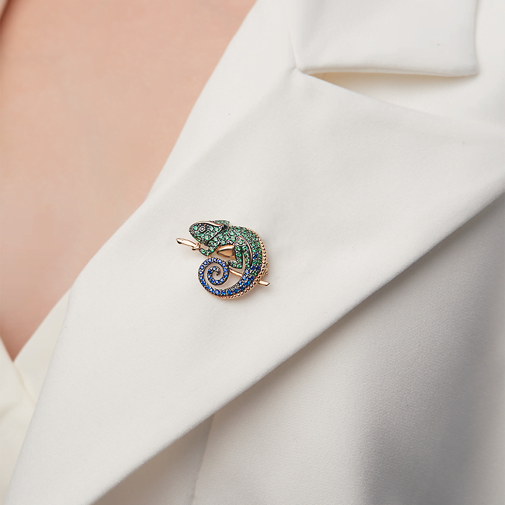 Брошь «Хамелеон» из красного золота с фианитами 04-0121-02-404-1110-52