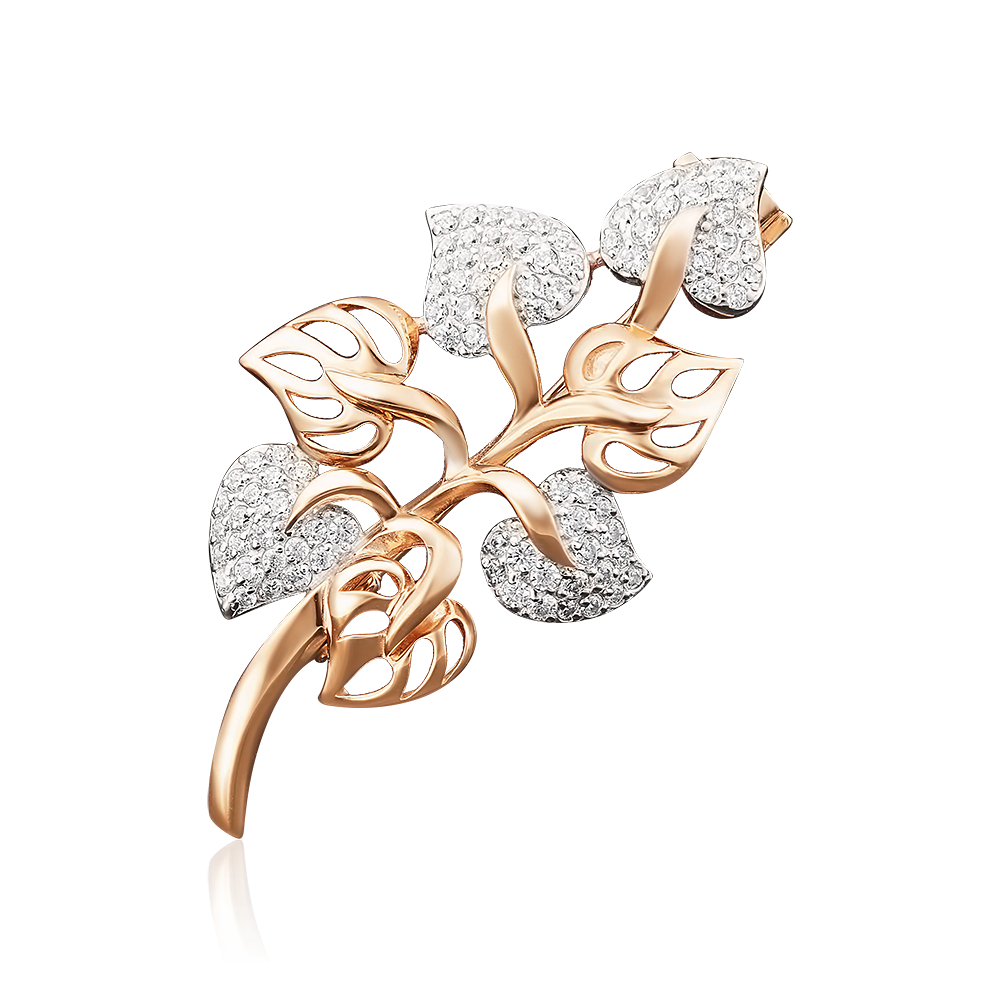 Брошь «Ветвь» из красного золота с фианитами 04-0119-00-401-1110-33