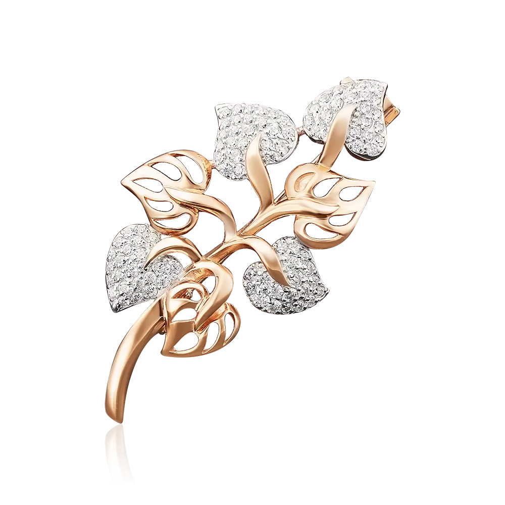 Брошь «Ветвь» из красного золота с фианитами 04-0119-00-401-1110-33