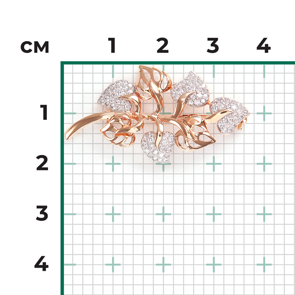 Брошь «Ветвь» из красного золота с фианитами 04-0119-00-401-1110-33
