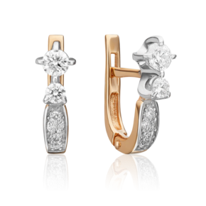 Серьги с английским замком из комбинированного золота с фианитами 02-0237-00-501-1111-38