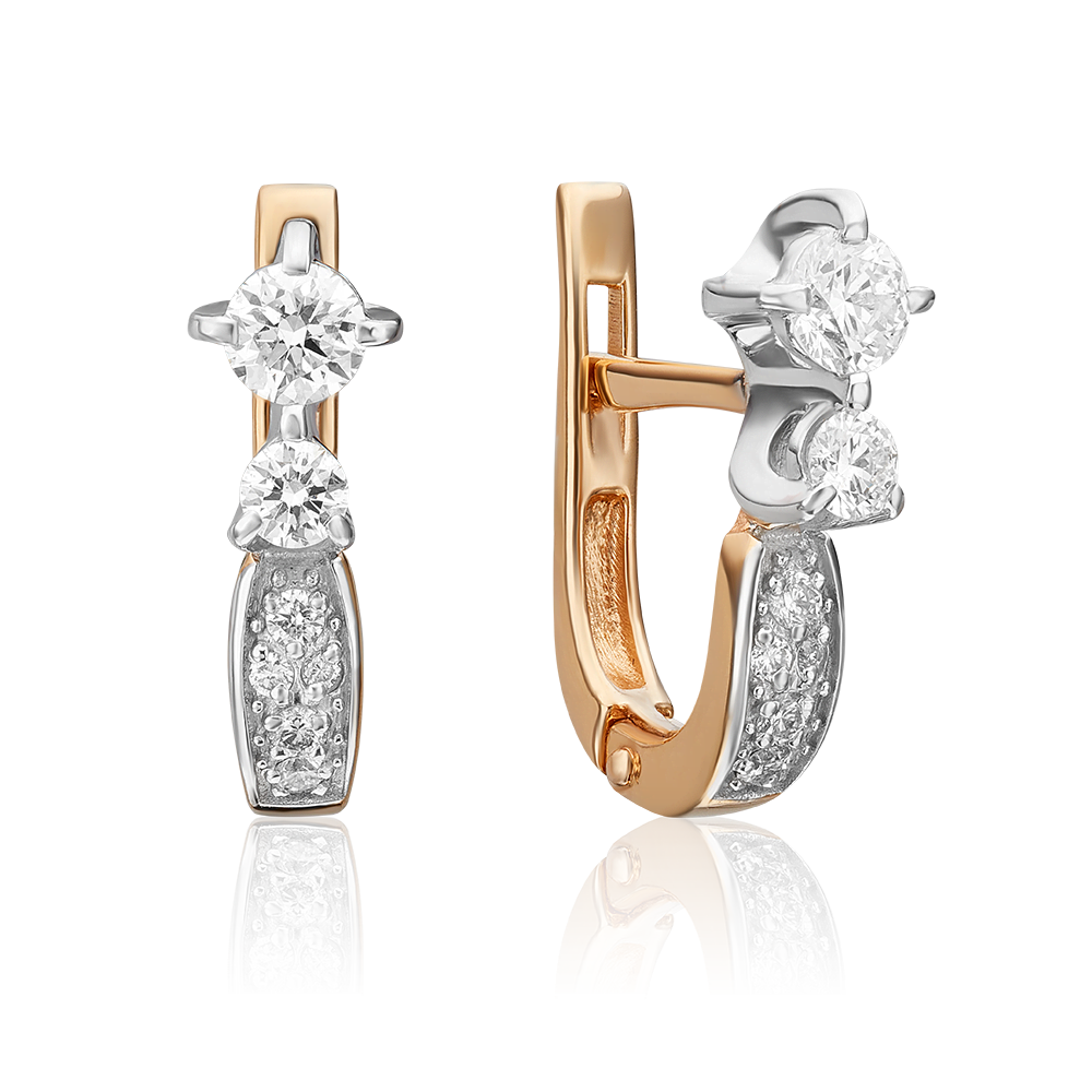 Серьги с английским замком из комбинированного золота с фианитами 02-0237-00-501-1111-38