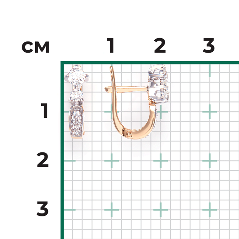 Серьги с английским замком из комбинированного золота с фианитами 02-0237-00-501-1111-38