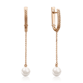 Серьги с английским замком из красного золота с жемчугом культивированным 02-4408-00-301-1110-31