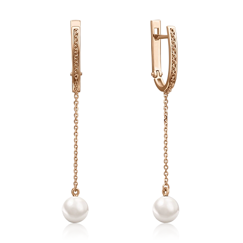 Серьги с английским замком из красного золота с жемчугом культивированным 02-4408-00-301-1110-31