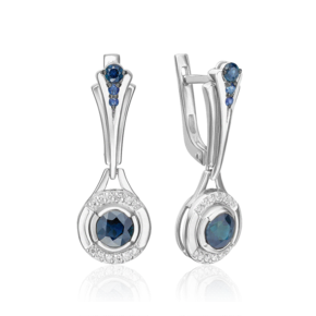 Серьги с английским замком из белого золота с сапфирами и бриллиантами