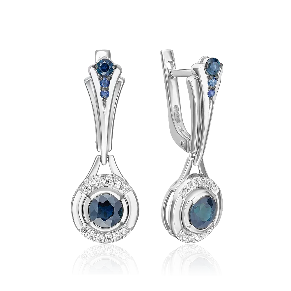 Серьги с английским замком из белого золота с сапфирами и бриллиантами 02-5231-00-105-1120