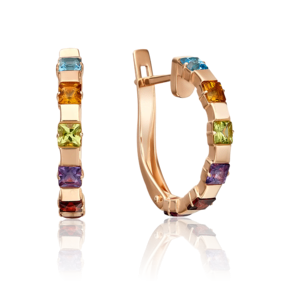 Серьги с английским замком из красного золота с миксом камней 02-4475-00-252-1110-57