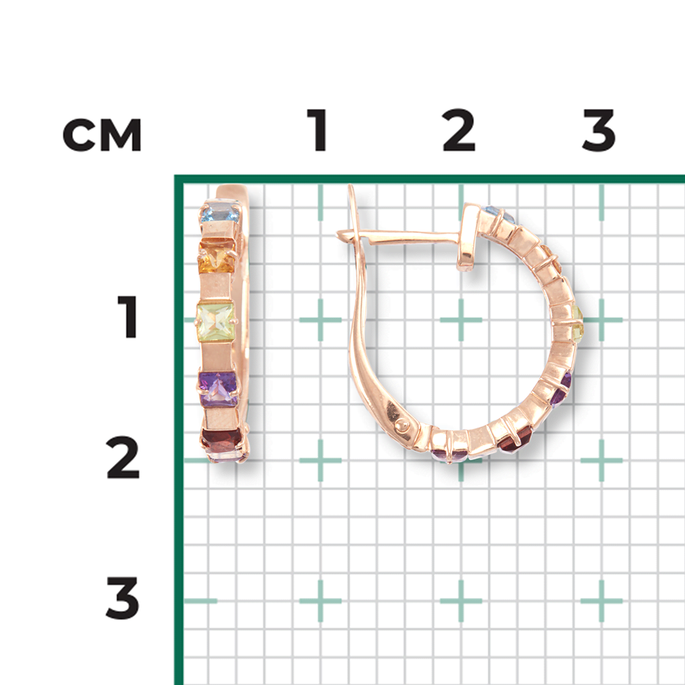 Серьги с английским замком из красного золота с миксом камней 02-4475-00-252-1110-57