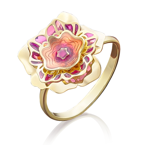 Кольцо «Фиалка» из лимонного золота с эмалью 01-5001-00-000-1130-48