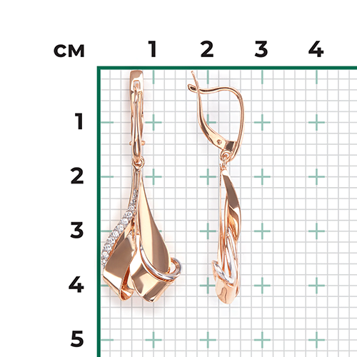 Серьги с английским замком из красного золота с фианитами 02-3896-00-401-1110-03